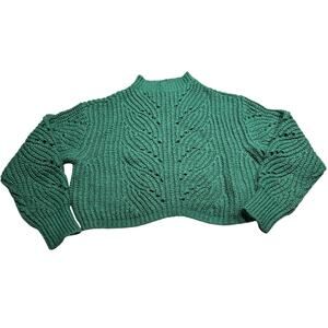 Skylar Rose Green Sweater women's Large Cropped knit long sleeve Winter Western
